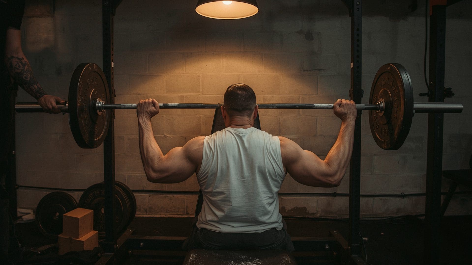 Male lifter performing barbell bench press on push day PPL workout session