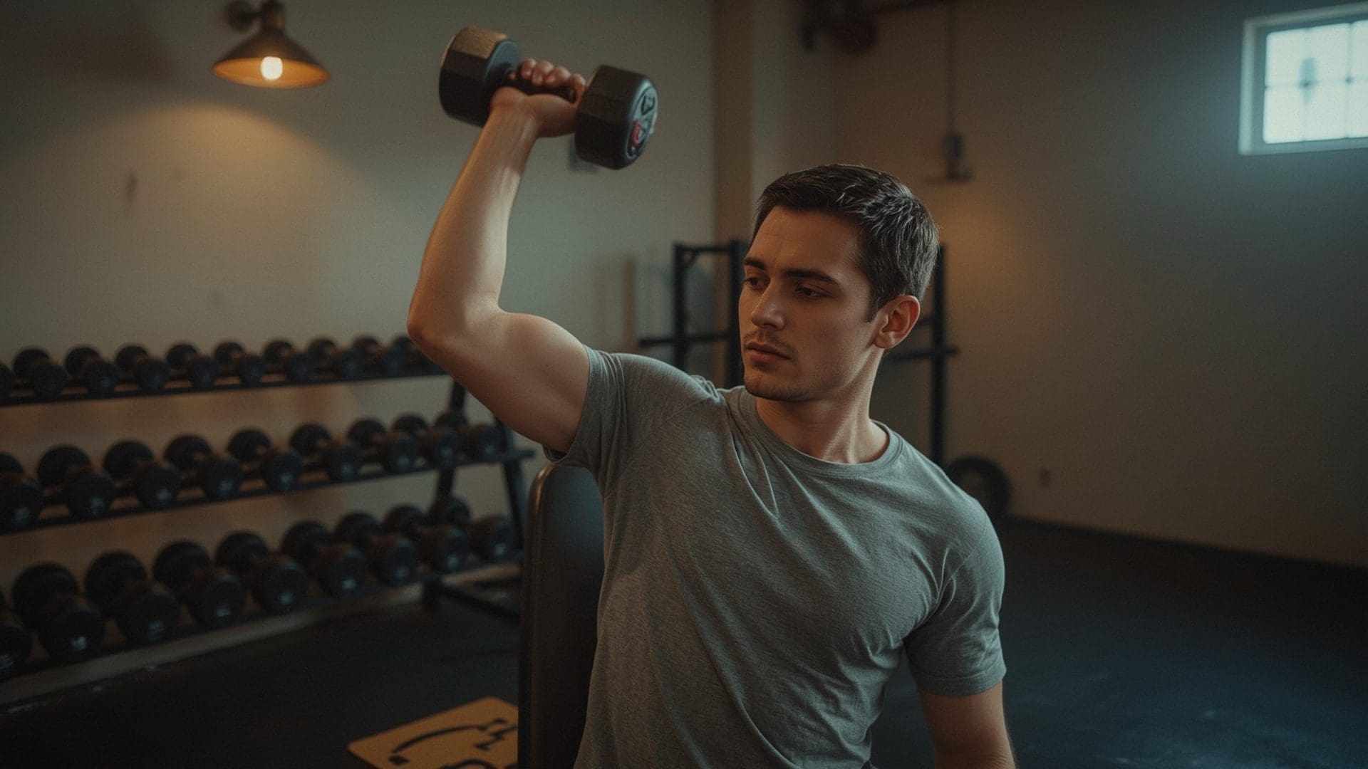 Man pressing hand on bicep during dumbbell curl to feel mind muscle connection