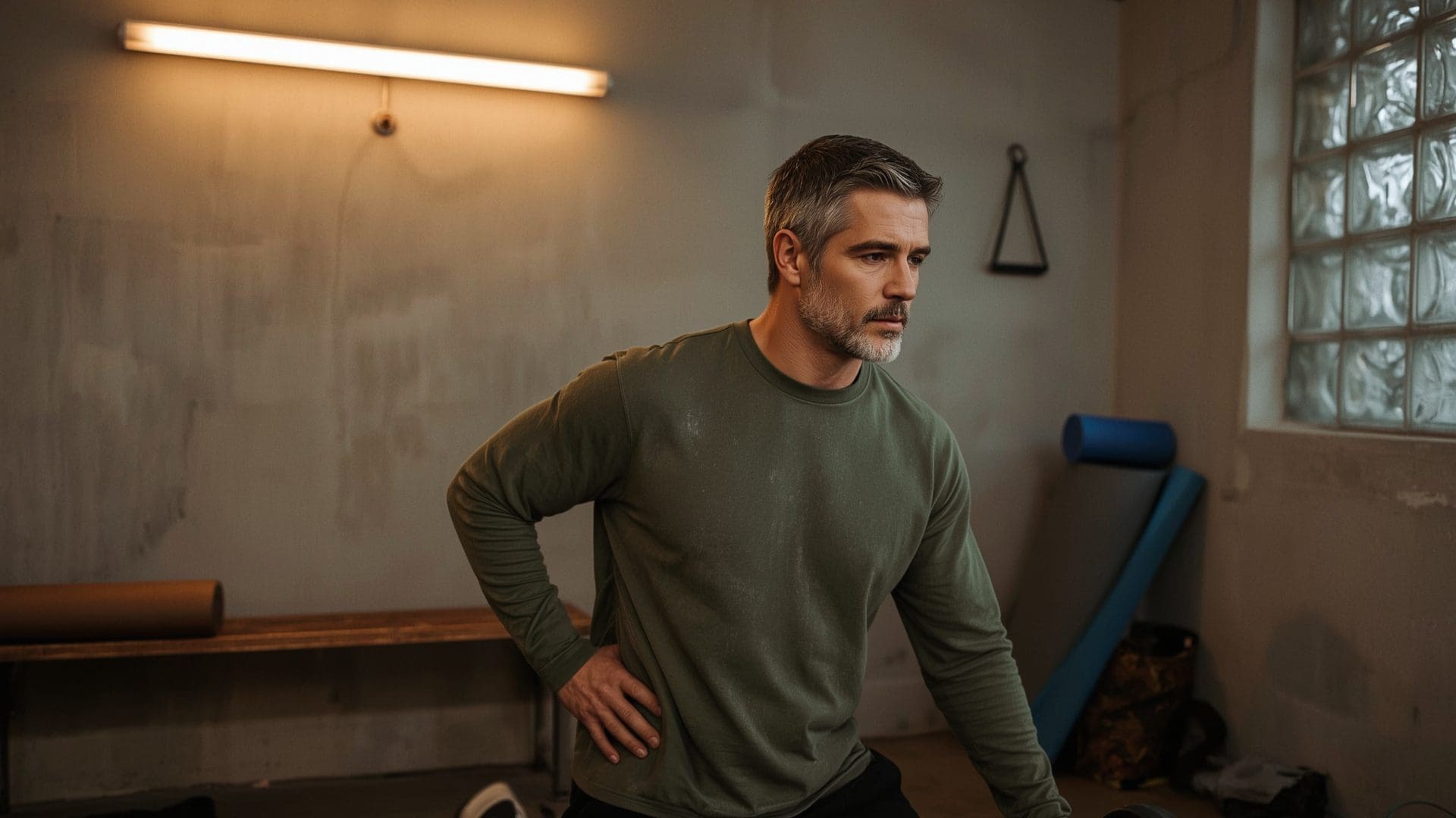 Man using tactile hand cue on back during dumbbell row to build mind muscle connection